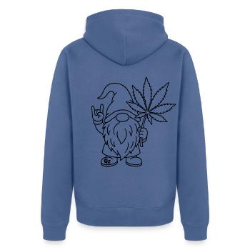 Süßer Hanf Gnom/Zwerg mit Cannabisblatt - Unisex Premium Bio Zip Hoodie - Taubenblau - Hinten - Nico (187cm)