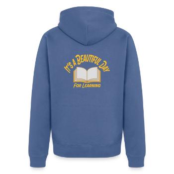 beautiful day for learning - Unisex Premium Organic Zip Hoodie - stone blue - Back - Nico (187cm)