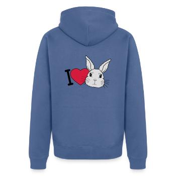 I love bunnys Logo - Unisex Premium Bio Zip Hoodie - Taubenblau - Hinten - Nico (187cm)