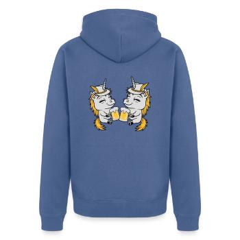 Einhorn Freunde Bier Anstoßen - Unisex Premium Bio Zip Hoodie - Taubenblau - Hinten - Nico (187cm)