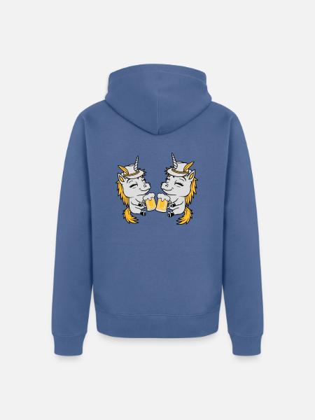 Einhorn Freunde Bier Anstoßen - Unisex Premium Bio Zip Hoodie - Taubenblau