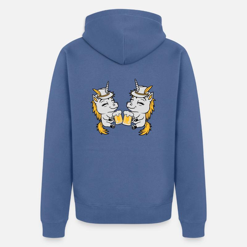 Einhorn Freunde Bier Anstoßen - Unisex Premium Bio Zip Hoodie - Taubenblau
