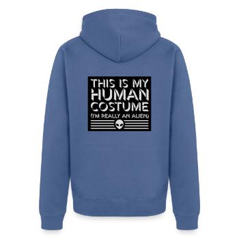 human costume alien Zitat - Unisex Premium Bio Zip Hoodie - Taubenblau - Hinten - Nico (187cm)