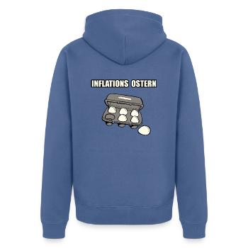 INFLATIONS OSTERN - Unisex Premium Bio Zip Hoodie - Taubenblau - Hinten - Nico (187cm)