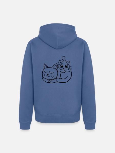 Chillende Katzen Freunde aufeinander - Unisex Premium Bio Zip Hoodie - Taubenblau