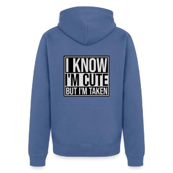 cute but taken quote - Unisex Premium Organic Zip Hoodie - stone blue - Back - Nico (187cm)