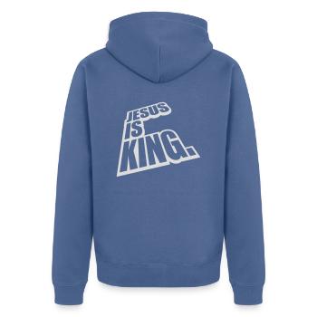 Citation de Jésus est roi - Veste à capuche bio Premium Unisexe - bleu pigeon - Dos - Nico (187cm)