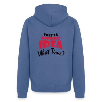 Thats a horrible Idea - Unisex Premium Organic Zip Hoodie - stone blue - Back - Nico (187cm)