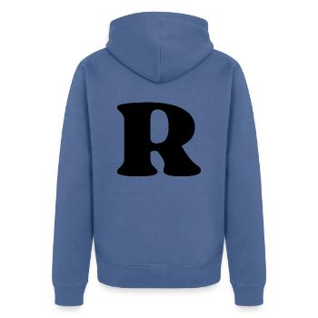 Letter r - Unisex Premium Organic Zip Hoodie - stone blue - Back - Nico (187cm)
