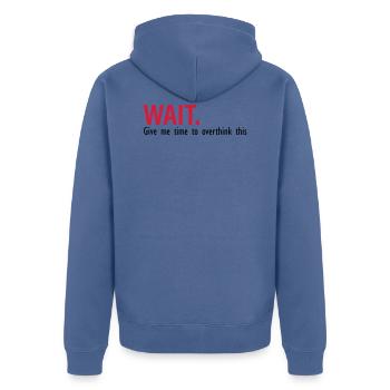 time to think about it - Unisex Premium Organic Zip Hoodie - stone blue - Back - Nico (187cm)