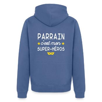 parrain mon super héros - Veste à capuche bio Premium Unisexe - bleu pigeon - Dos - Nico (187cm)