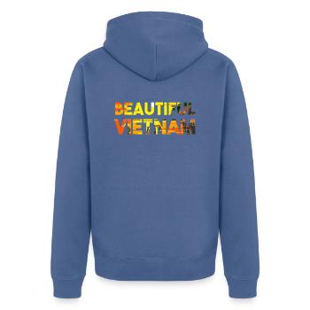 Vietnam Viet Bauern Reisfeld Flagge I Geschenk - Unisex Premium Bio Zip Hoodie - Taubenblau - Hinten - Nico (187cm)