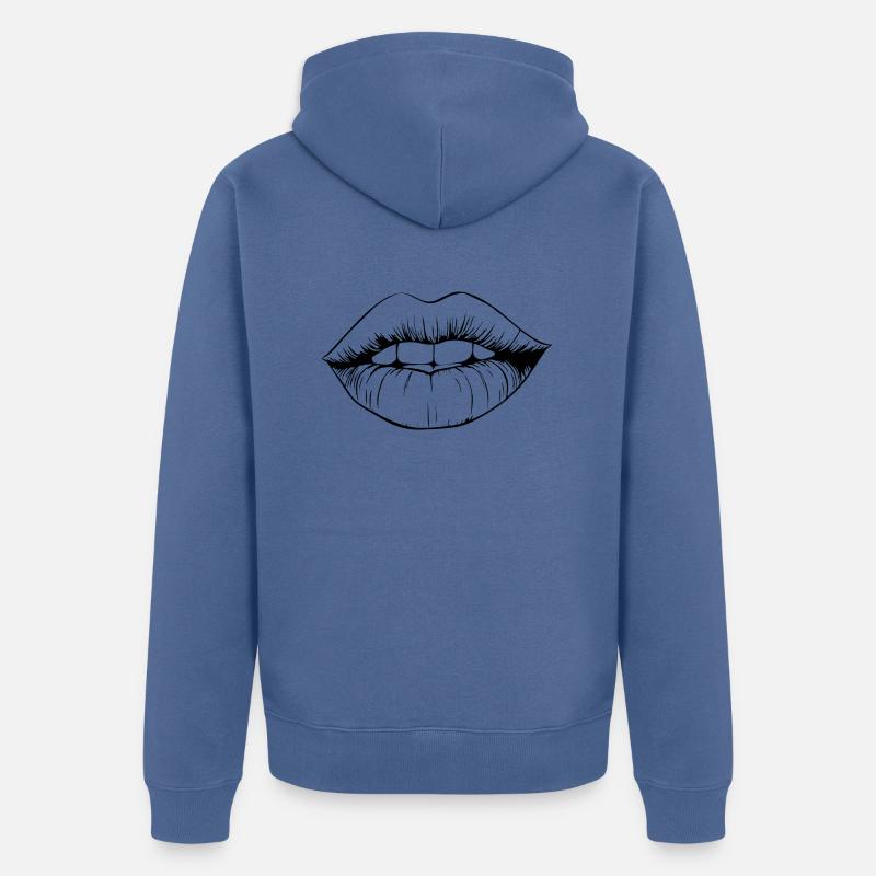 Lèvres, bouche, baisers lèvres - Veste à capuche bio Premium Unisexe - bleu pigeon