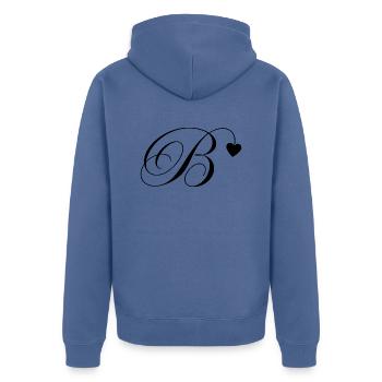 Lettre b calligraphie cœur - Veste à capuche bio Premium Unisexe - bleu pigeon - Dos - Nico (187cm)