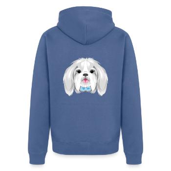 Porträt eines hübschen Shih Tzu mit blauer Schleife - Unisex Premium Bio Zip Hoodie - Taubenblau - Hinten - Nico (187cm)
