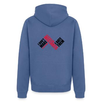 Date Mistakes Quote Logo - Unisex Premium Organic Zip Hoodie - stone blue - Back - Nico (187cm)