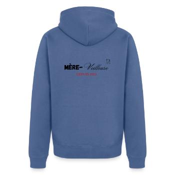 Mère veilleuse depuis 1955 - Veste à capuche bio Premium Unisexe - bleu pigeon - Dos - Nico (187cm)