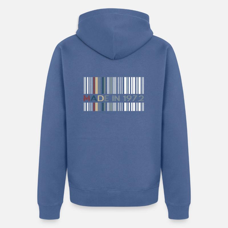 Code à barres 1972 - Veste à capuche bio Premium Unisexe - bleu pigeon