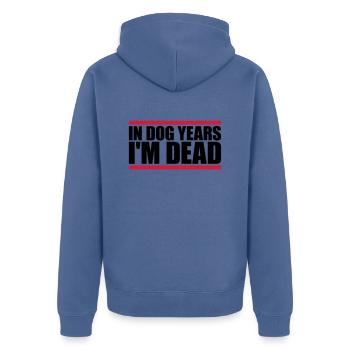 in dog years Dead - Unisex Premium Organic Zip Hoodie - stone blue - Back - Nico (187cm)