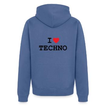 Ich liebe Techno - Unisex Premium Bio Zip Hoodie - Taubenblau - Hinten - Nico (187cm)