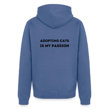 Adopting cats is my passion, Pour les fans de chat - Veste à capuche bio Premium Unisexe - bleu pigeon - Dos - Nico (187cm)