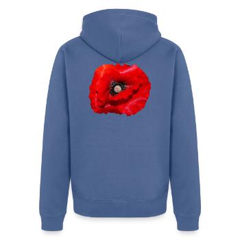 Mohn - Unisex Premium Bio Zip Hoodie - Taubenblau - Hinten - Nico (187cm)