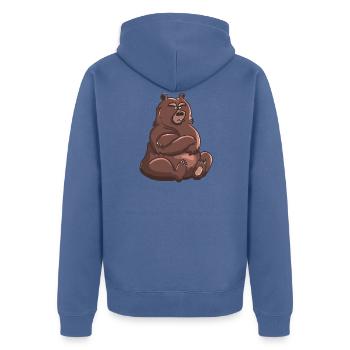 Doba l'ours grognon - Veste à capuche bio Premium Unisexe - bleu pigeon - Dos - Nico (187cm)