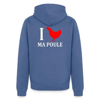 I love ma poule - Veste à capuche bio Premium Unisexe - bleu pigeon - Dos - Nico (187cm)