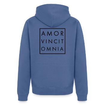 Amor gagner omnia N - Veste à capuche bio Premium Unisexe - bleu pigeon - Dos - Nico (187cm)
