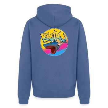 RetkuOriginals - GreatWhite - Unisex Premium Bio Zip Hoodie - Taubenblau - Hinten - Nico (187cm)