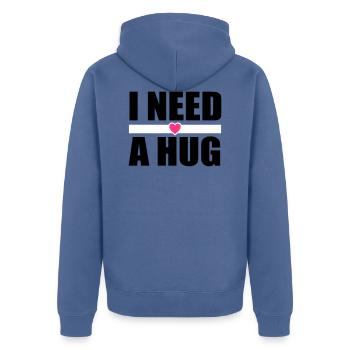 Hug Festival Fun saying - Unisex Premium Organic Zip Hoodie - stone blue - Back - Nico (187cm)