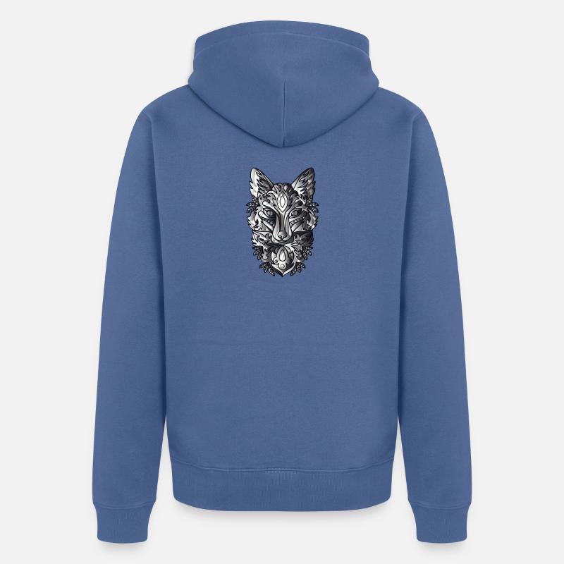 Renard avec Noir Blanc Ombragée - Veste à capuche bio Premium Unisexe - bleu pigeon