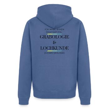 Doktortitel Geologie Lustiger Spruch - Unisex Premium Bio Zip Hoodie - Taubenblau - Hinten - Nico (187cm)