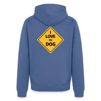 i love my dog - Veste à capuche bio Premium Unisexe - bleu pigeon - Dos - Nico (187cm)