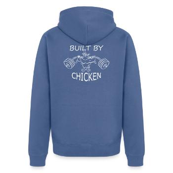 Built by chicken fitness - Unisex Premium Organic Zip Hoodie - stone blue - Back - Nico (187cm)
