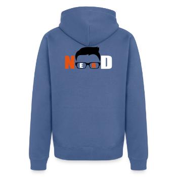 Nerd lustiges Logo - Unisex Premium Bio Zip Hoodie - Taubenblau - Hinten - Nico (187cm)