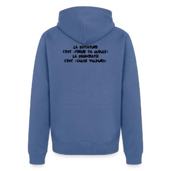 Point de vue - Veste à capuche bio Premium Unisexe - bleu pigeon - Dos - Nico (187cm)