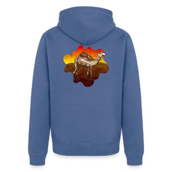 Kamel - Unisex Premium Bio Zip Hoodie - Taubenblau - Hinten - Nico (187cm)