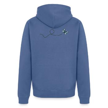 Schmetterling - Unisex Premium Bio Zip Hoodie - Taubenblau - Hinten - Nico (187cm)