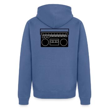 Vintage Radio - Unisex Premium Bio Zip Hoodie - Taubenblau - Hinten - Nico (187cm)