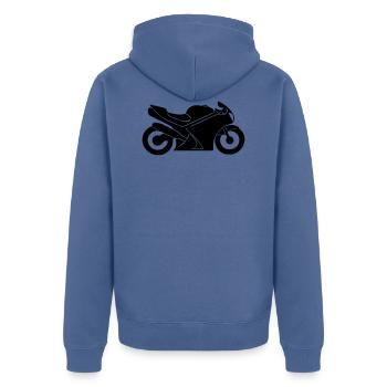 Motorcycle - Unisex Premium Organic Zip Hoodie - stone blue - Back - Nico (187cm)