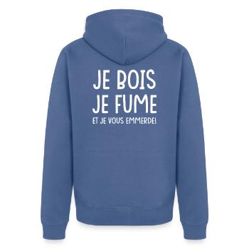 Je bois je fume - Veste à capuche bio Premium Unisexe - bleu pigeon - Dos - Nico (187cm)