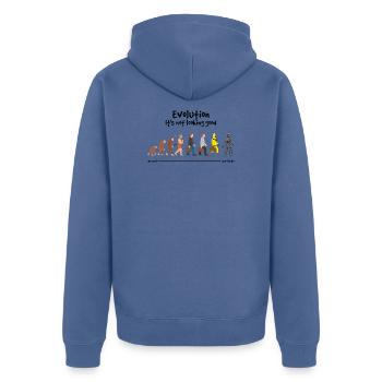 Evolution Es sieht nicht gut aus - Unisex Premium Bio Zip Hoodie - Taubenblau - Hinten - Nico (187cm)