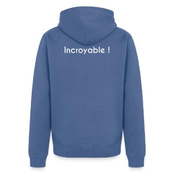Incroyable ! - Veste à capuche bio Premium Unisexe - bleu pigeon - Dos - Nico (187cm)