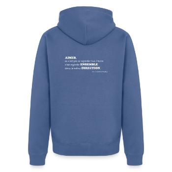 Citation AIMER d'Antoine de Saint-Exupéry - Veste à capuche bio Premium Unisexe - bleu pigeon - Dos - Nico (187cm)