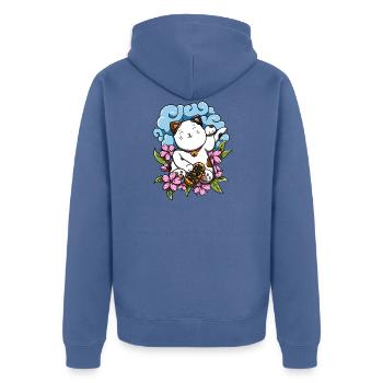Maneki Neko! - Unisex Premium Organic Zip Hoodie - stone blue - Back - Nico (187cm)