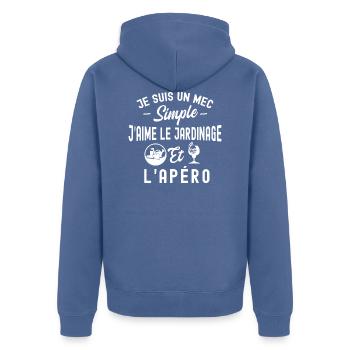 mec simple / jardinage et apéro / humour jardinier - Veste à capuche bio Premium Unisexe - bleu pigeon - Dos - Nico (187cm)
