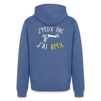 je peux pas j'ai bmx - Veste à capuche bio Premium Unisexe - bleu pigeon - Dos - Nico (187cm)