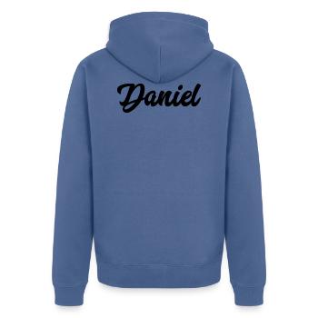 Daniel Custom Text Birthday Name - Unisex Premium Organic Zip Hoodie - stone blue - Back - Nico (187cm)