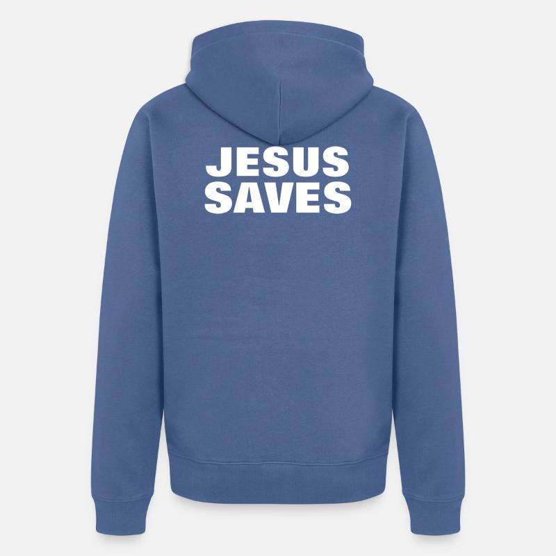 Jésus sauve - Citation chrétienne - Veste à capuche bio Premium Unisexe - bleu pigeon
